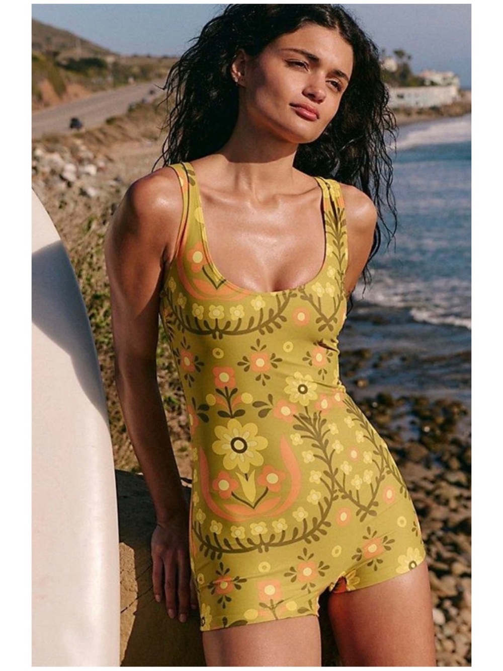 Atmosea Free People Women’s NWT Sz M Yellow Floral Meadow Surf Bodysuit